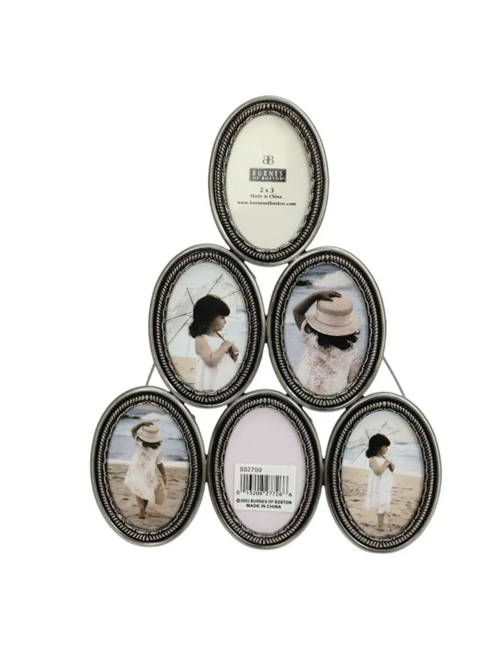 Burnes of Boston Oval Picture Frame 6 Pictures 2x3 Silver Tone Metal